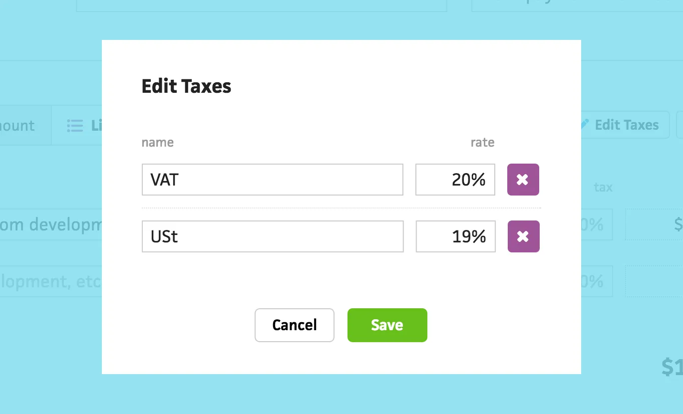 Saving common tax rates for quick access