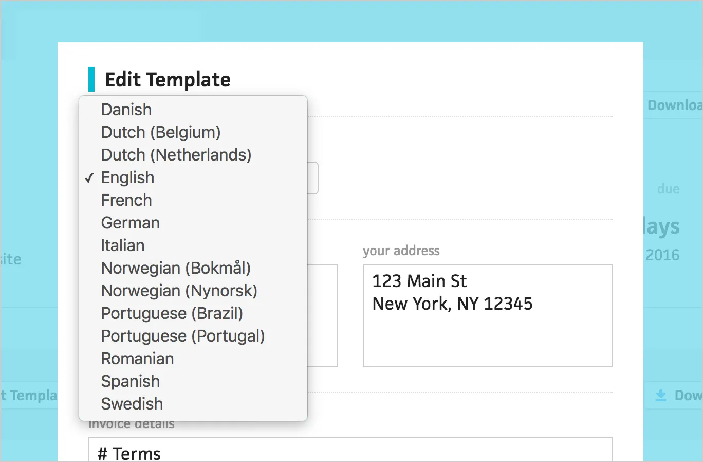 Invoice localization with language selection