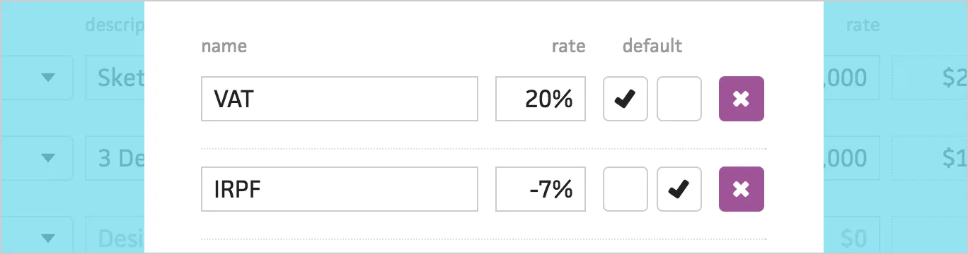 Setting default taxes for invoices