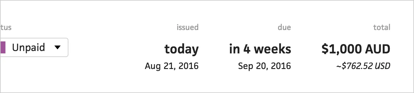 Invoice view showing the converted amount