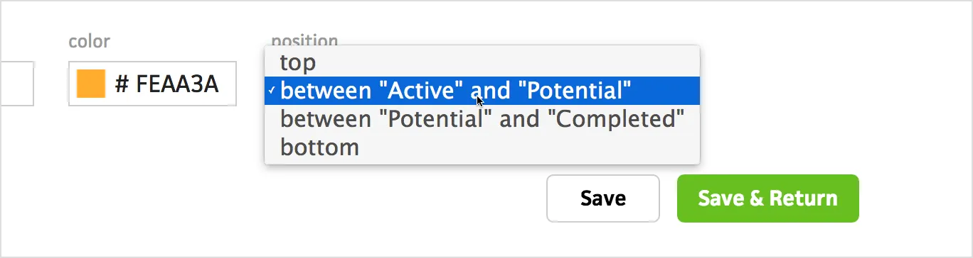 Repositioning lists in the projects view with a dropdown