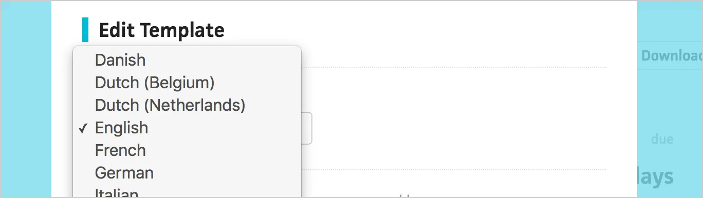 Selecting a locale to generate an invoice in a different language