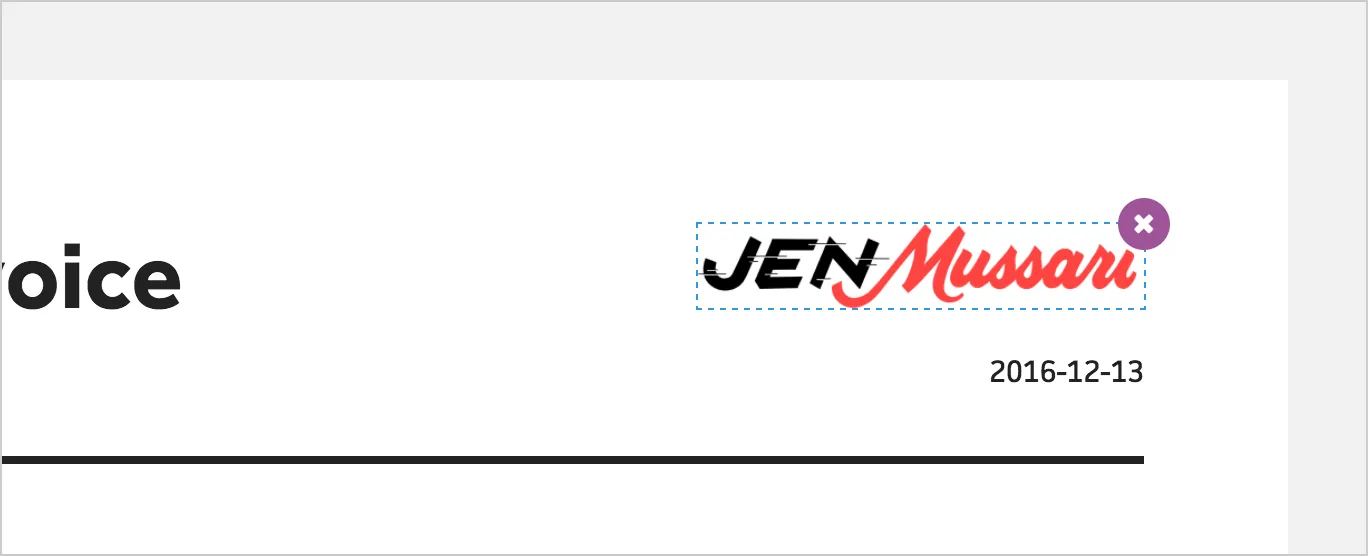 Uploaded logo on an invoice with the option to remove it